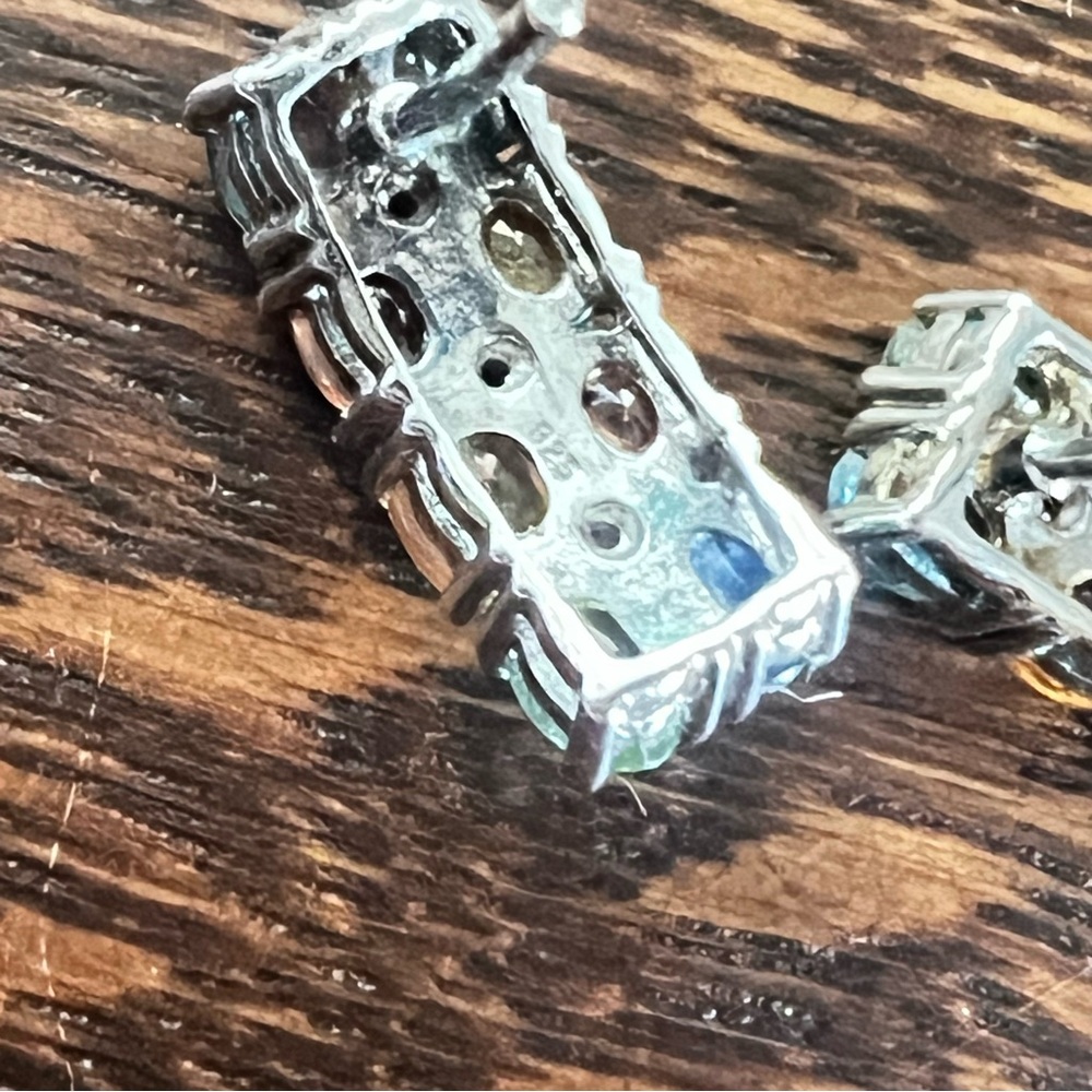 Rainbow Sapphire Huggie Earrings 925 Sterling Silver Multi-Color Gemstone Hoops - Picture 7 of 9